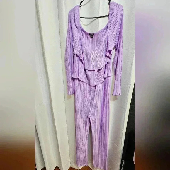 Plus Size Plisse Jumpsuit with Front Ruffles - Picture 1 of 3